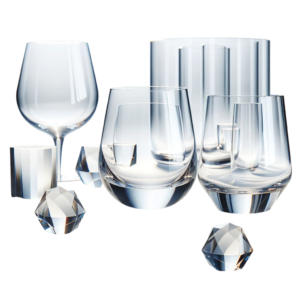 Set de 1 Copa, 4 Vasos y Adornos de Cristal en Forma de Diamante